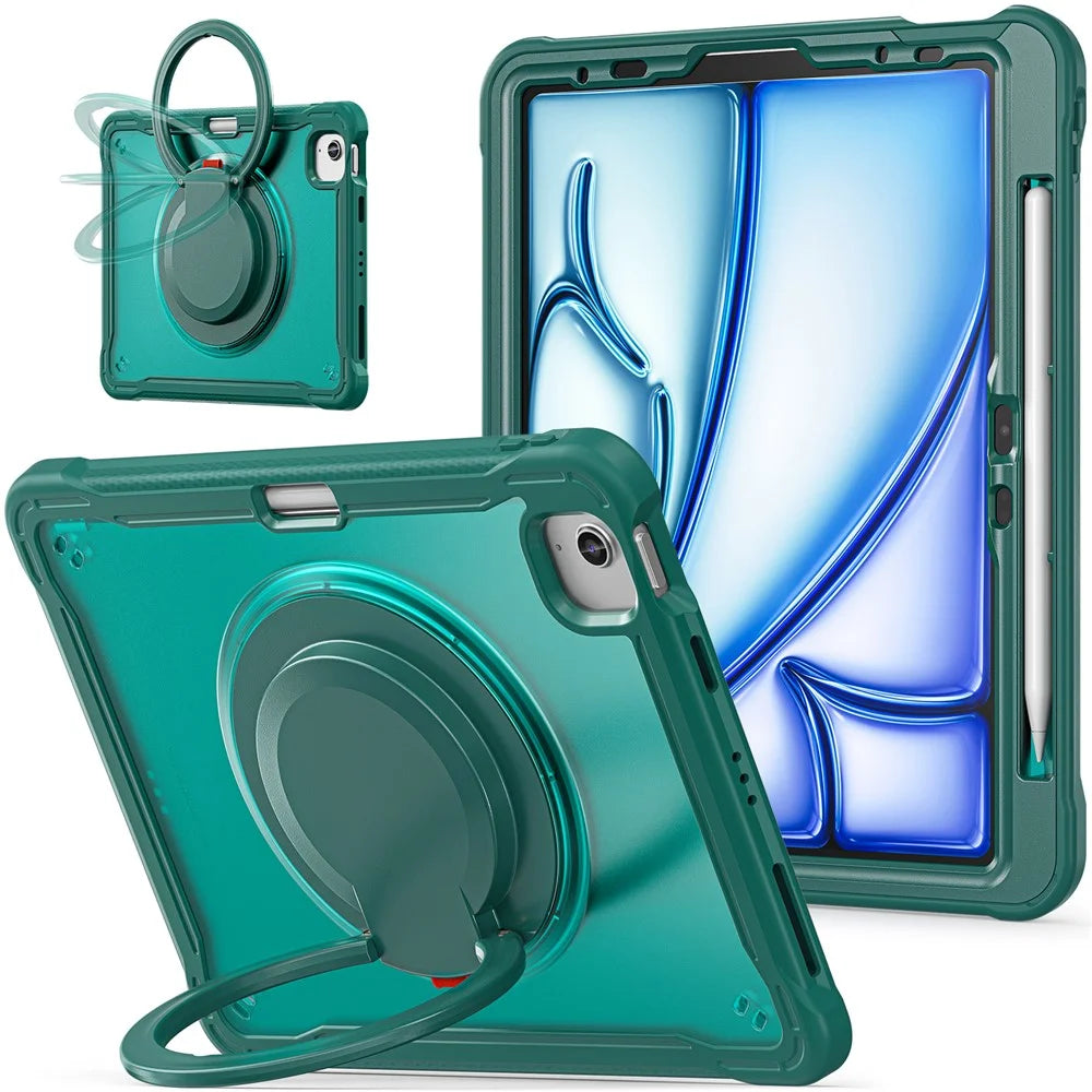 For iPad Air 11 (2026) / (2025) / (2024) / Air (2022) / (2020) / Pro 11 (2022) / (2021) / (2020) / (2018) Case Rotary Kickstand Tablet Cover - Midnight Green - 1
