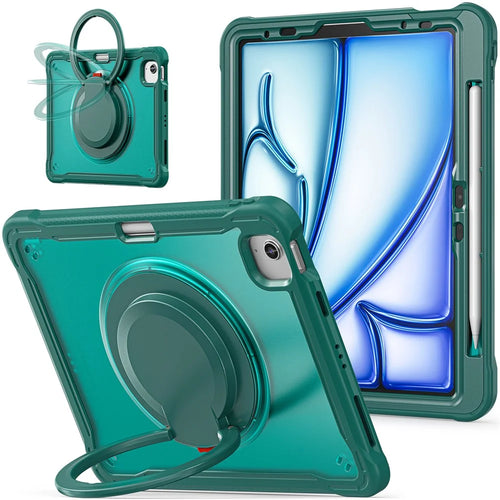 For iPad Air 11 (2026) / (2025) / (2024) / Air (2022) / (2020) / Pro 11 (2022) / (2021) / (2020) / (2018) Case Rotary Kickstand Tablet Cover - Midnight Green - 1
