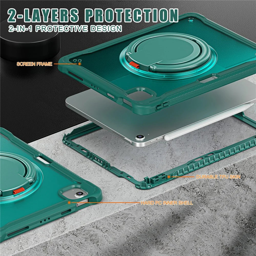 For iPad Air 11 (2026) / (2025) / (2024) / Air (2022) / (2020) / Pro 11 (2022) / (2021) / (2020) / (2018) Case Rotary Kickstand Tablet Cover - Midnight Green - 3