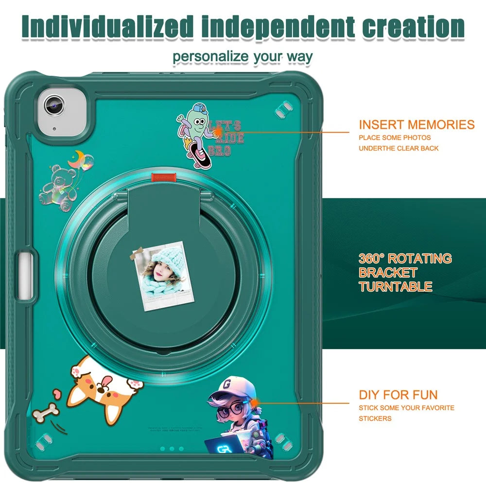 For iPad Air 11 (2026) / (2025) / (2024) / Air (2022) / (2020) / Pro 11 (2022) / (2021) / (2020) / (2018) Case Rotary Kickstand Tablet Cover - Midnight Green - 4