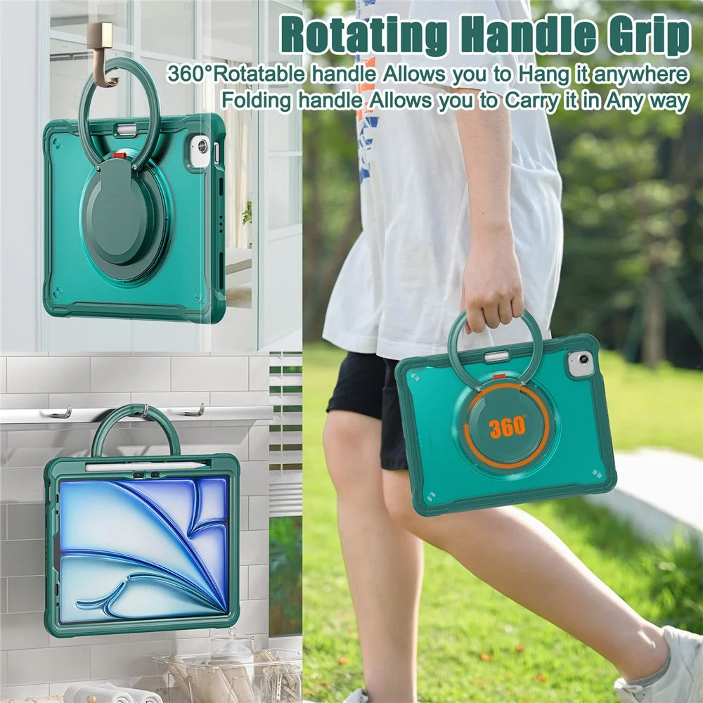 For iPad Air 11 (2026) / (2025) / (2024) / Air (2022) / (2020) / Pro 11 (2022) / (2021) / (2020) / (2018) Case Rotary Kickstand Tablet Cover - Midnight Green - 6