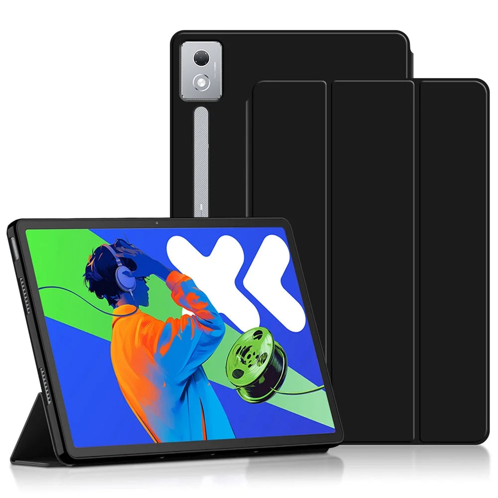 For Lenovo Xiaoxin Pad Pro 12.7 inch Case PU Leather TPU Back Trifold Stand Tablet Cover - Black - 1