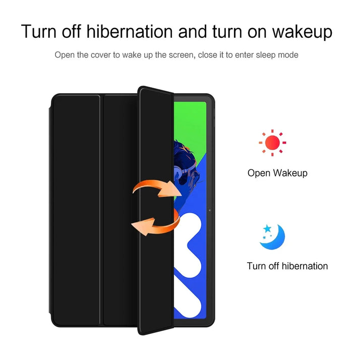 For Lenovo Xiaoxin Pad Pro 12.7 inch Case PU Leather TPU Back Trifold Stand Tablet Cover - Black - 5