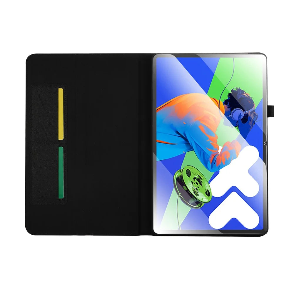 For Lenovo Xiaoxin Pad Pro 12.7 inch Leather Case Card Holder Cloth Texture Tablet Stand Cover - Black - 2