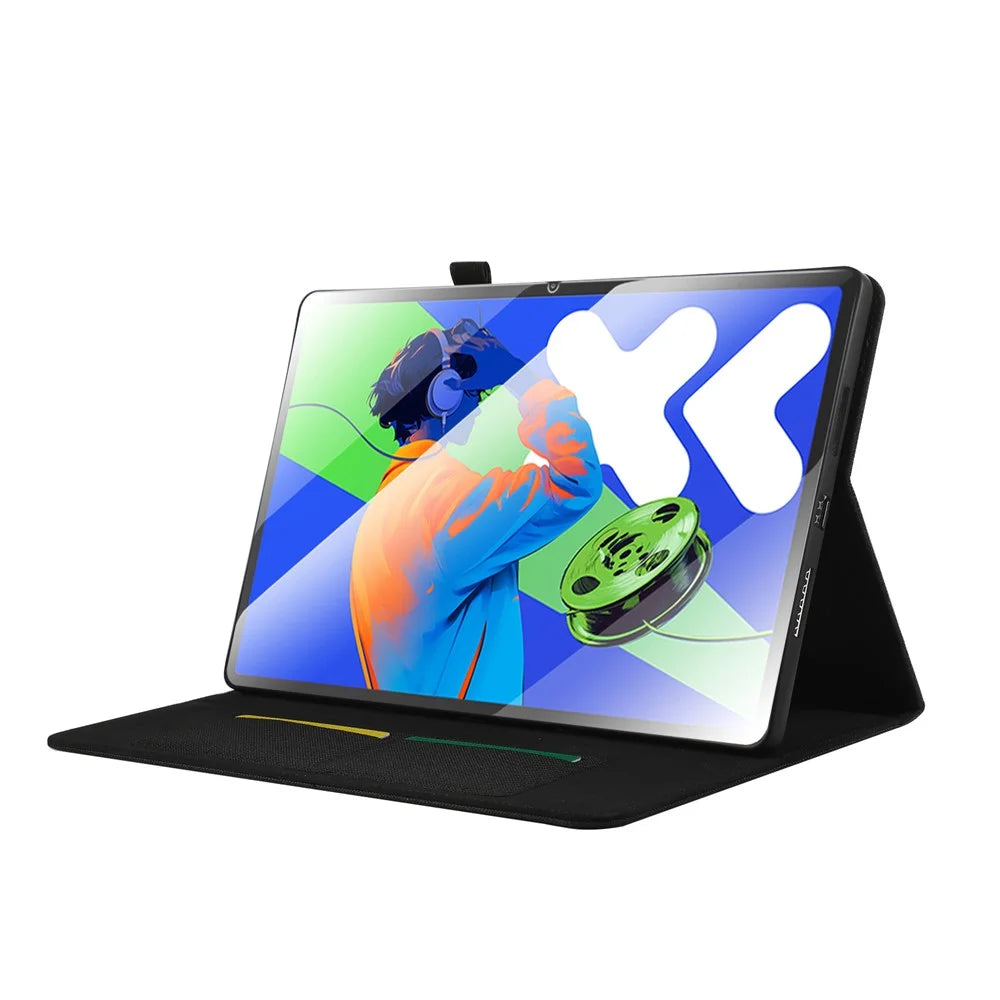 For Lenovo Xiaoxin Pad Pro 12.7 inch Leather Case Card Holder Cloth Texture Tablet Stand Cover - Black - 3