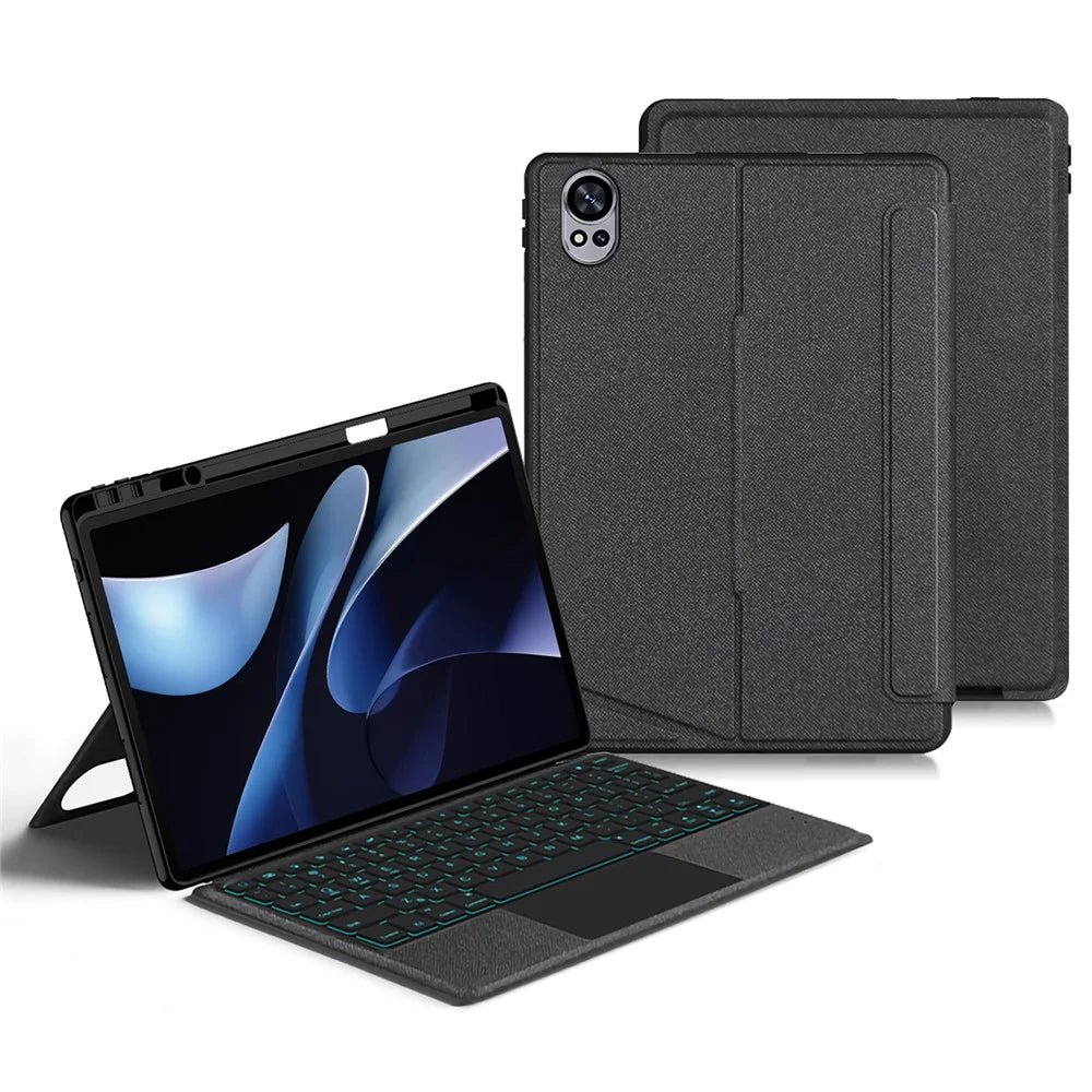For Huawei MatePad Air (2024) Leather Case + Bluetooth-compatible Keyboard with Backlight Trackpad - 1