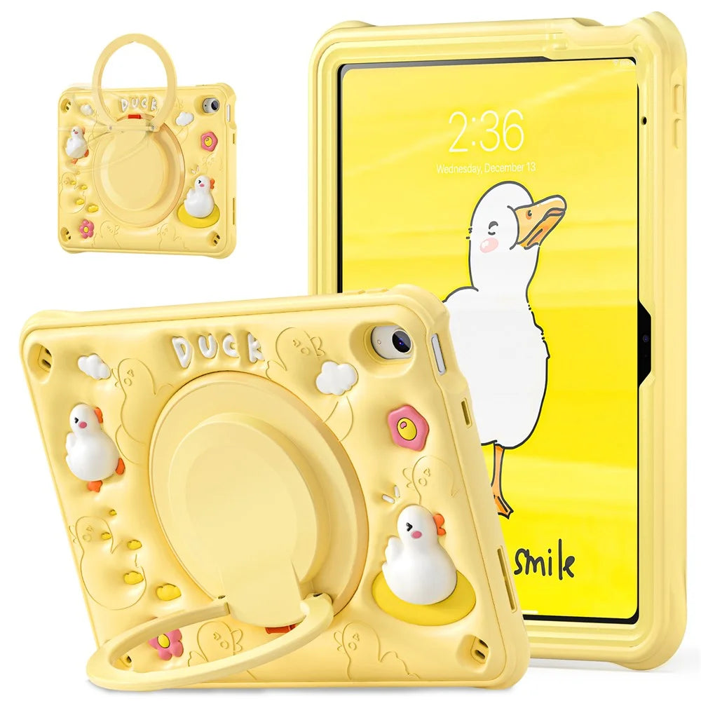 For iPad (2025) / 10.9 (2022) Case Cartoon Duck Kickstand PC+Silicone+TPU Tablet Cover - 1
