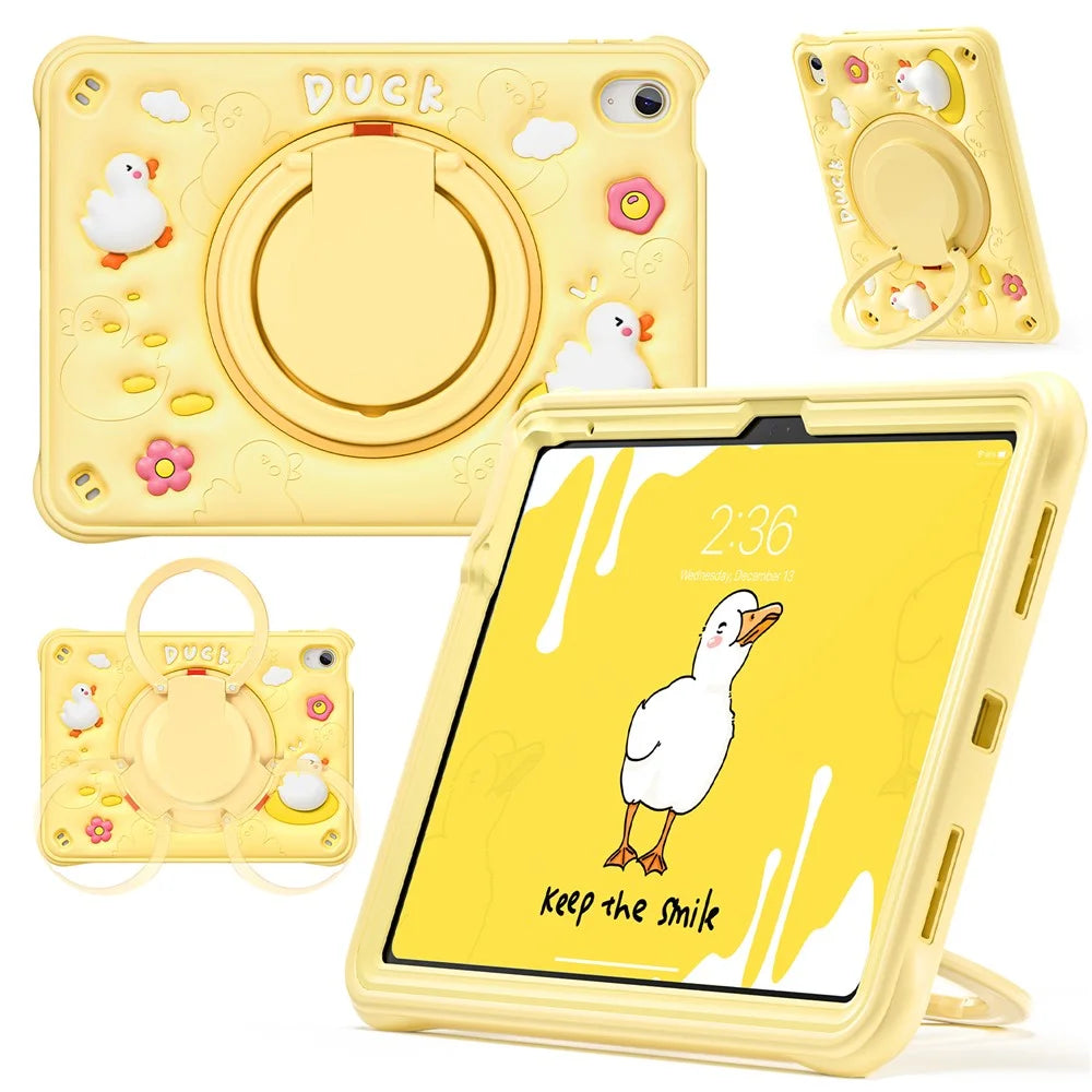 For iPad (2025) / 10.9 (2022) Case Cartoon Duck Kickstand PC+Silicone+TPU Tablet Cover - 3