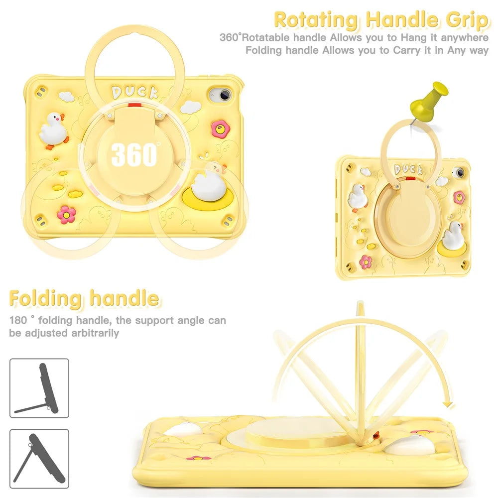 For iPad (2025) / 10.9 (2022) Case Cartoon Duck Kickstand PC+Silicone+TPU Tablet Cover - 4