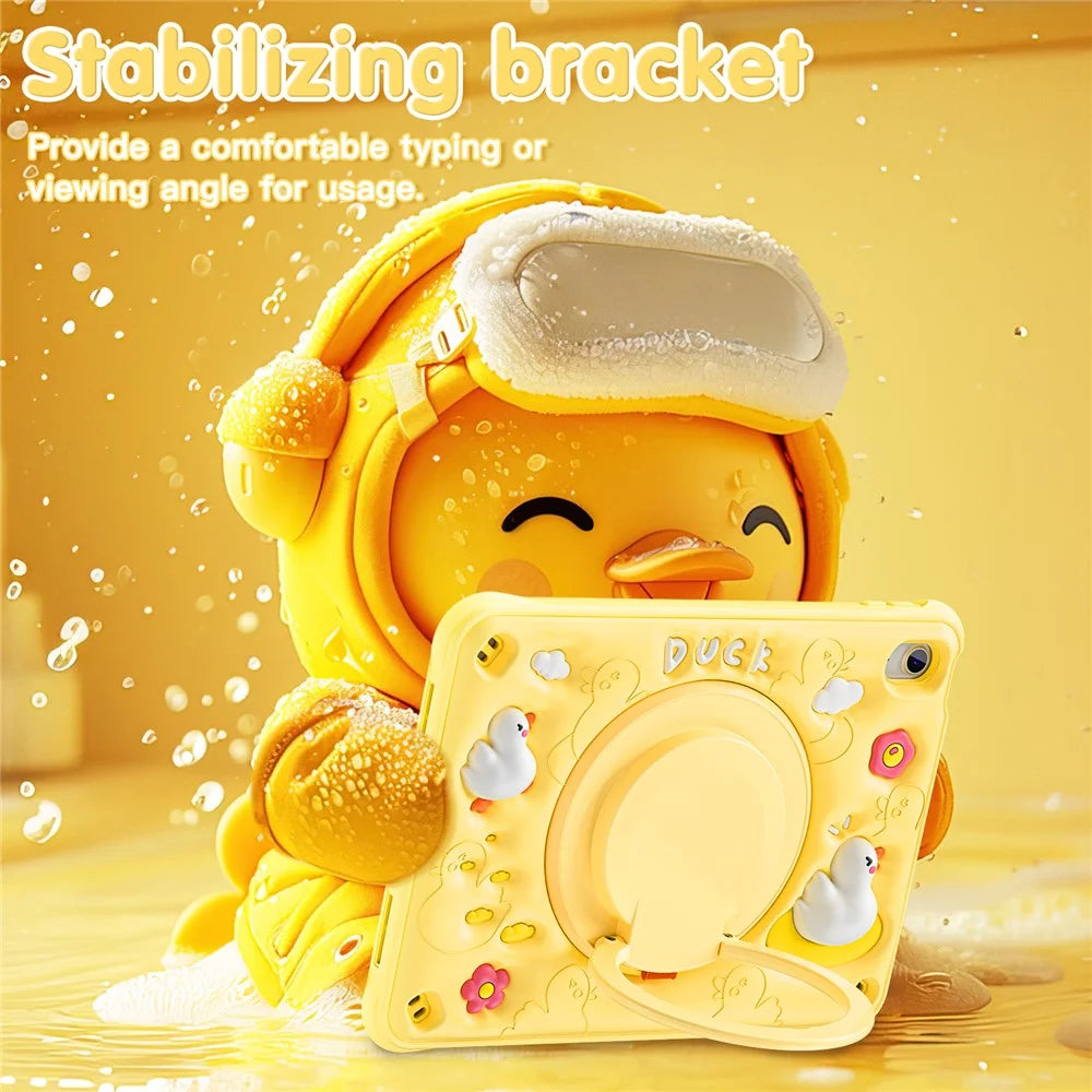 For iPad (2025) / 10.9 (2022) Case Cartoon Duck Kickstand PC+Silicone+TPU Tablet Cover - 6