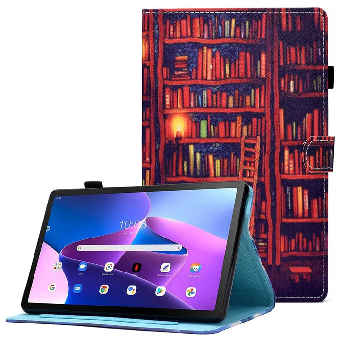 PU Leather Stand Tablet Case for Lenovo Tab M10 Plus (3rd Gen) / Xiaoxin Pad 2022 10.6 inch, Stitching Pattern Printing Card Holder Cover - Bookshelf - 1