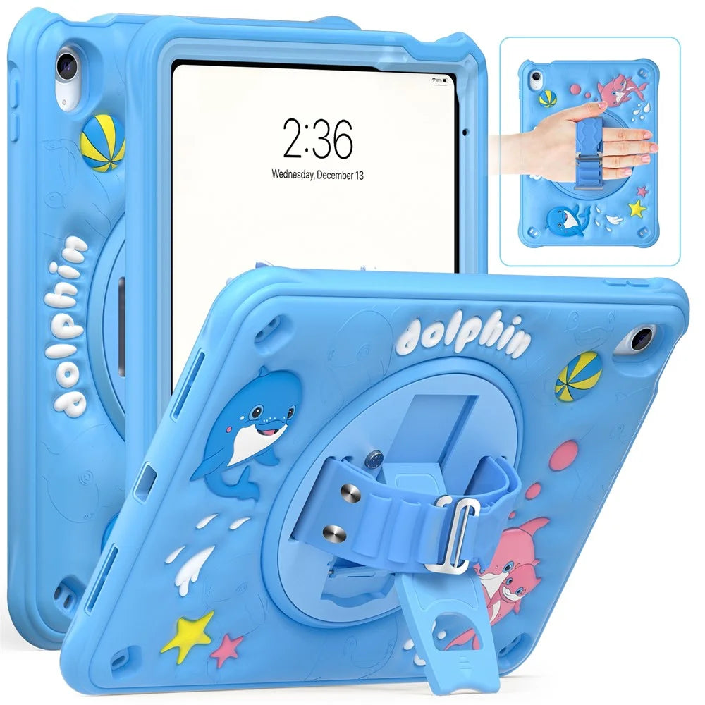 For iPad (2025) / 10.9 (2022) Case Cute Dolphin Kickstand PC+Silicone+TPU Tablet Cover - 1