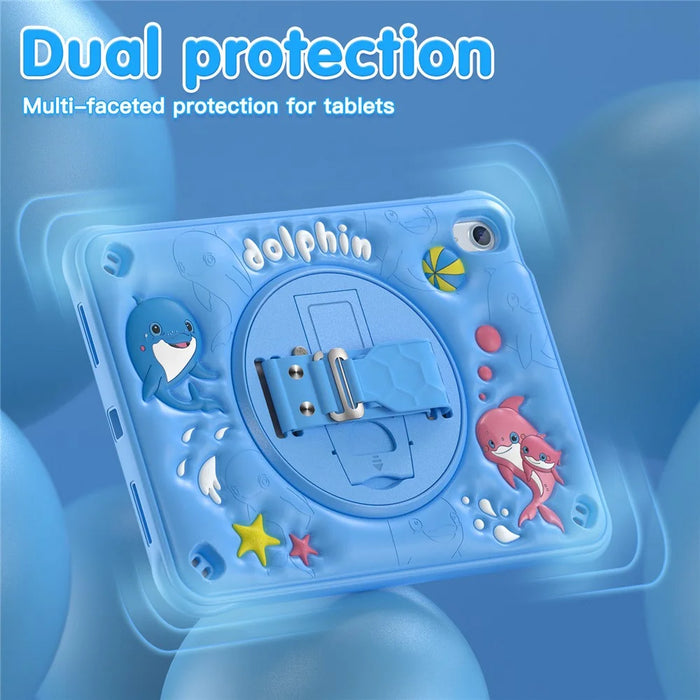 For iPad (2025) / 10.9 (2022) Case Cute Dolphin Kickstand PC+Silicone+TPU Tablet Cover - 2