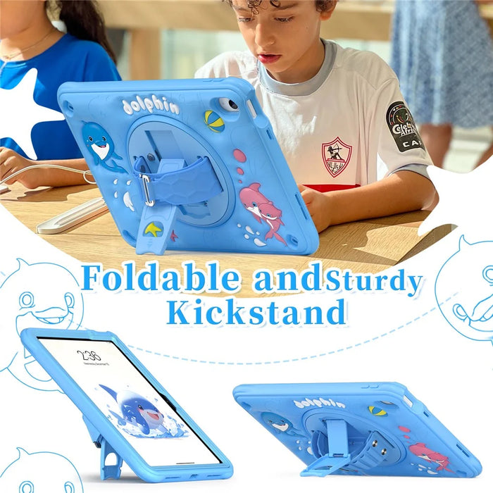For iPad (2025) / 10.9 (2022) Case Cute Dolphin Kickstand PC+Silicone+TPU Tablet Cover - 3