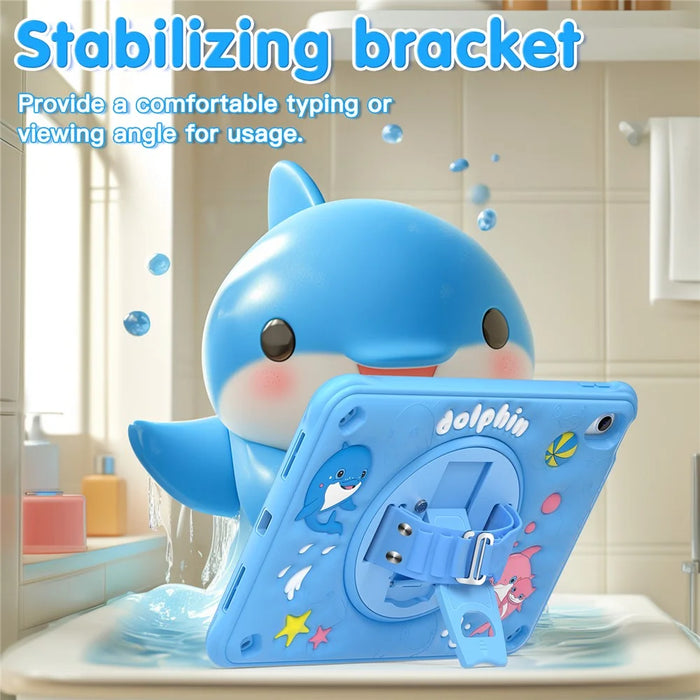For iPad (2025) / 10.9 (2022) Case Cute Dolphin Kickstand PC+Silicone+TPU Tablet Cover - 4