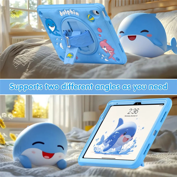 For iPad (2025) / 10.9 (2022) Case Cute Dolphin Kickstand PC+Silicone+TPU Tablet Cover - 5