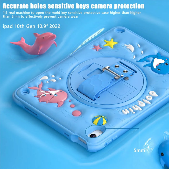 For iPad (2025) / 10.9 (2022) Case Cute Dolphin Kickstand PC+Silicone+TPU Tablet Cover - 7