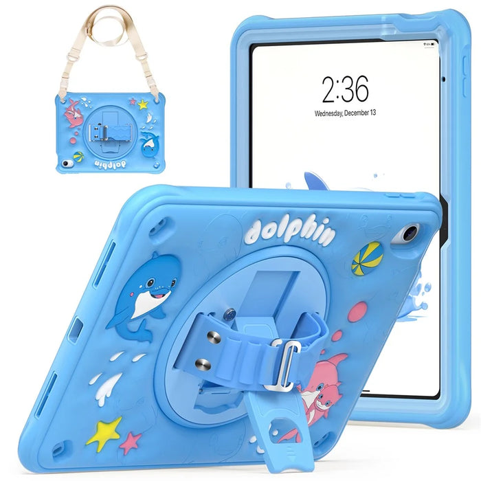 For iPad (2025) / 10.9 (2022) Case with Shoulder Strap Kickstand PC+Silicone+TPU Cute Dolphin Cover - 1