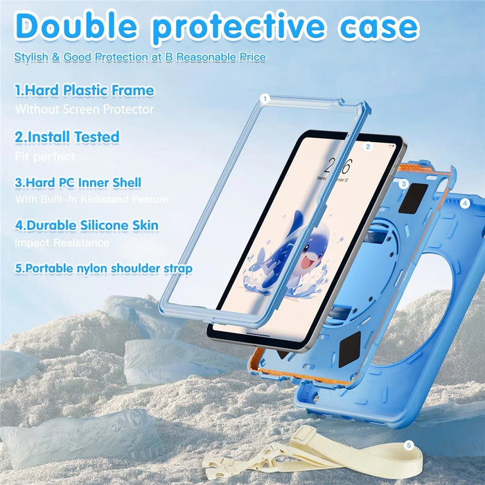 For iPad (2025) / 10.9 (2022) Case with Shoulder Strap Kickstand PC+Silicone+TPU Cute Dolphin Cover - 7