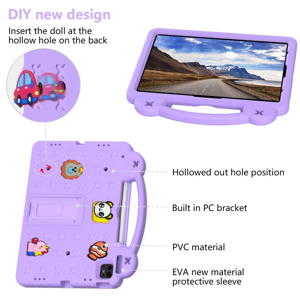 For iPad Pro 13 (2025) / 13 (2024) / Air 13 (2025) / (2024) / iPad Pro 12.9 (2022) / (2021) / (2020) / (2018) Case Kids EVA Tablet Cover - Purple - 7