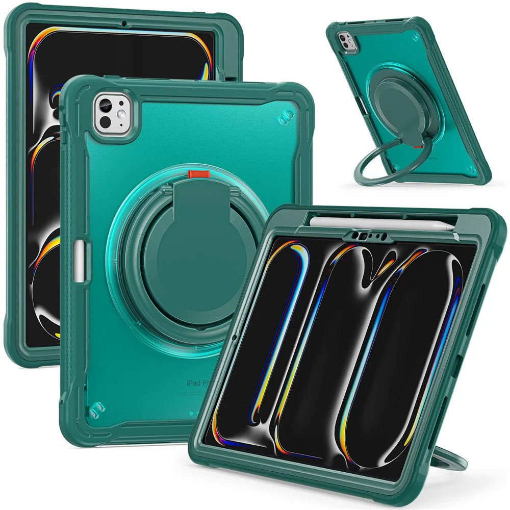 For iPad Pro 11 (2025) / 11 (2024) Case Rotary Kickstand PC+TPU+Silicone Tablet Cover - Midnight Green - 1