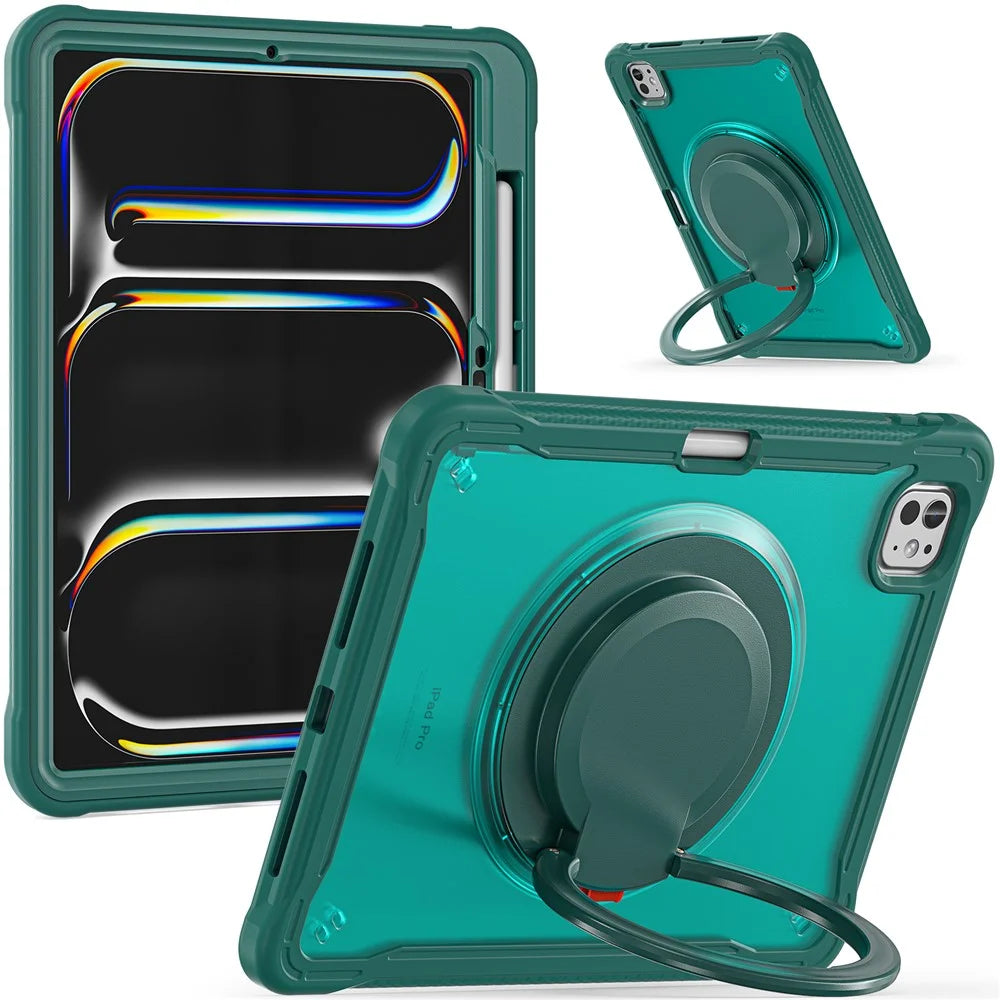 For iPad Pro 11 (2025) / 11 (2024) Case Rotary Kickstand PC+TPU+Silicone Tablet Cover - Midnight Green - 2