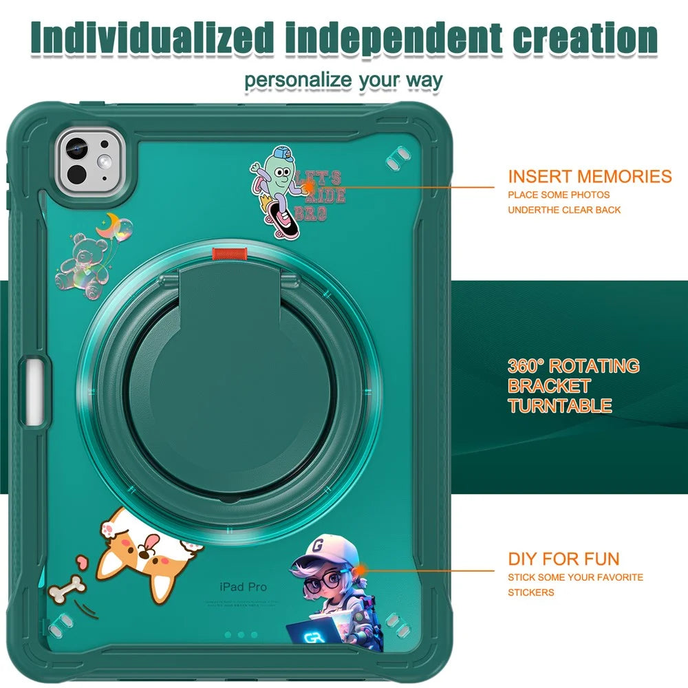 For iPad Pro 11 (2025) / 11 (2024) Case Rotary Kickstand PC+TPU+Silicone Tablet Cover - Midnight Green - 4