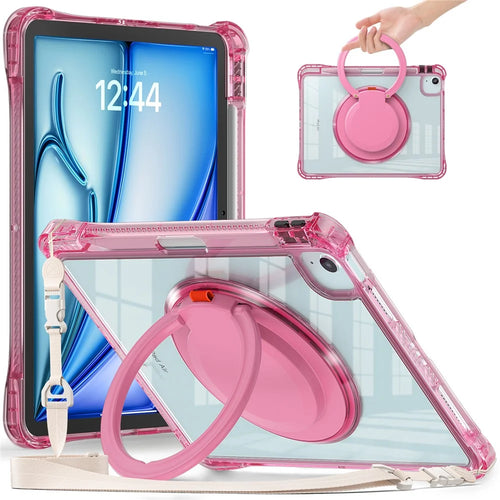 For iPad Air 11 (2026) / (2025) / (2024) / Air (2022) / (2020) / Pro 11 (2022) / (2021) / (2020) / (2018) Case with Shoulder Strap Kickstand- Rose - 1