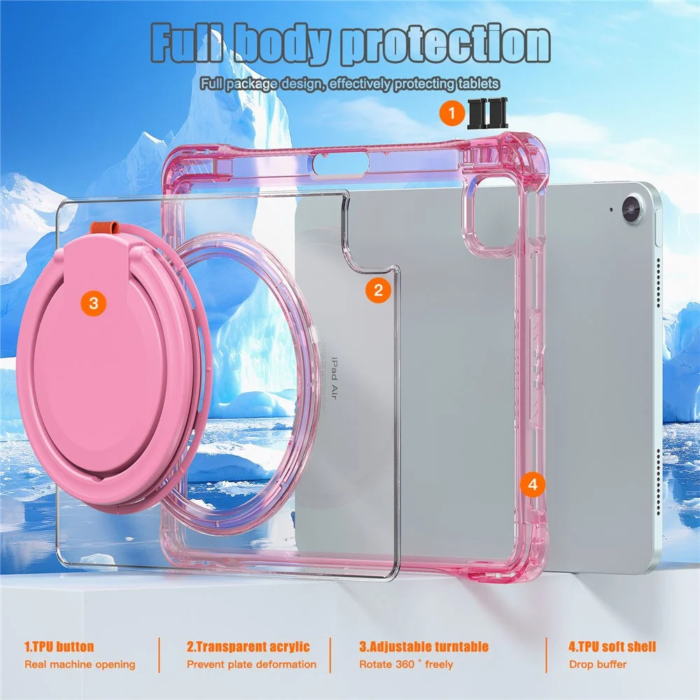 For iPad Air 11 (2026) / (2025) / (2024) / Air (2022) / (2020) / Pro 11 (2022) / (2021) / (2020) / (2018) Case with Shoulder Strap Kickstand- Rose - 3