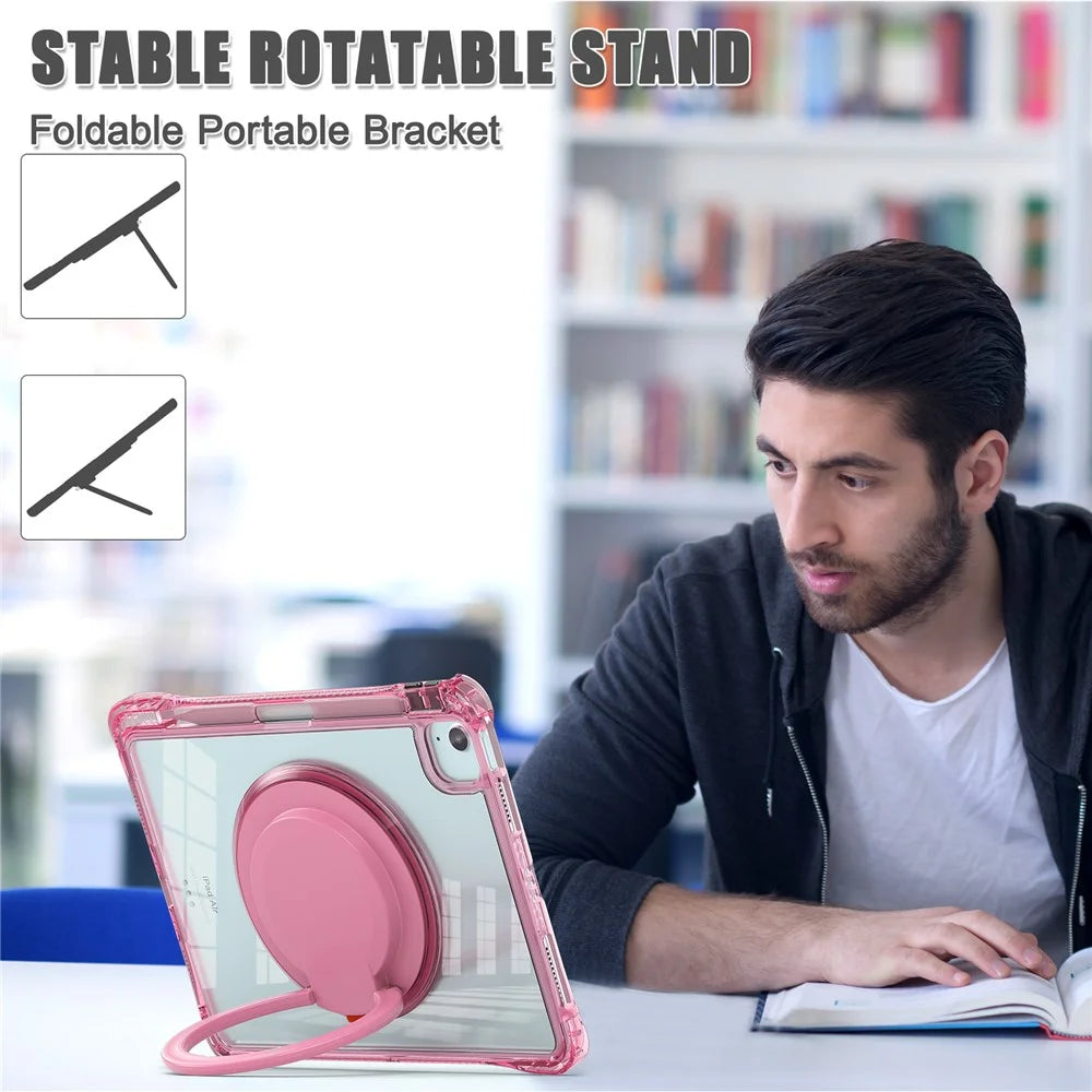For iPad Air 11 (2026) / (2025) / (2024) / Air (2022) / (2020) / Pro 11 (2022) / (2021) / (2020) / (2018) Case with Shoulder Strap Kickstand- Rose - 7