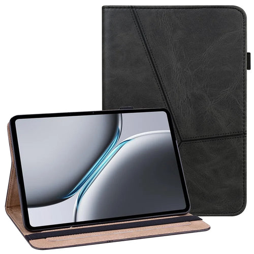For OnePlus Pad 2 / Pad Pro Case Line Imprinted PU Leather Card Holder Tablet Stand Cover - Black - 1