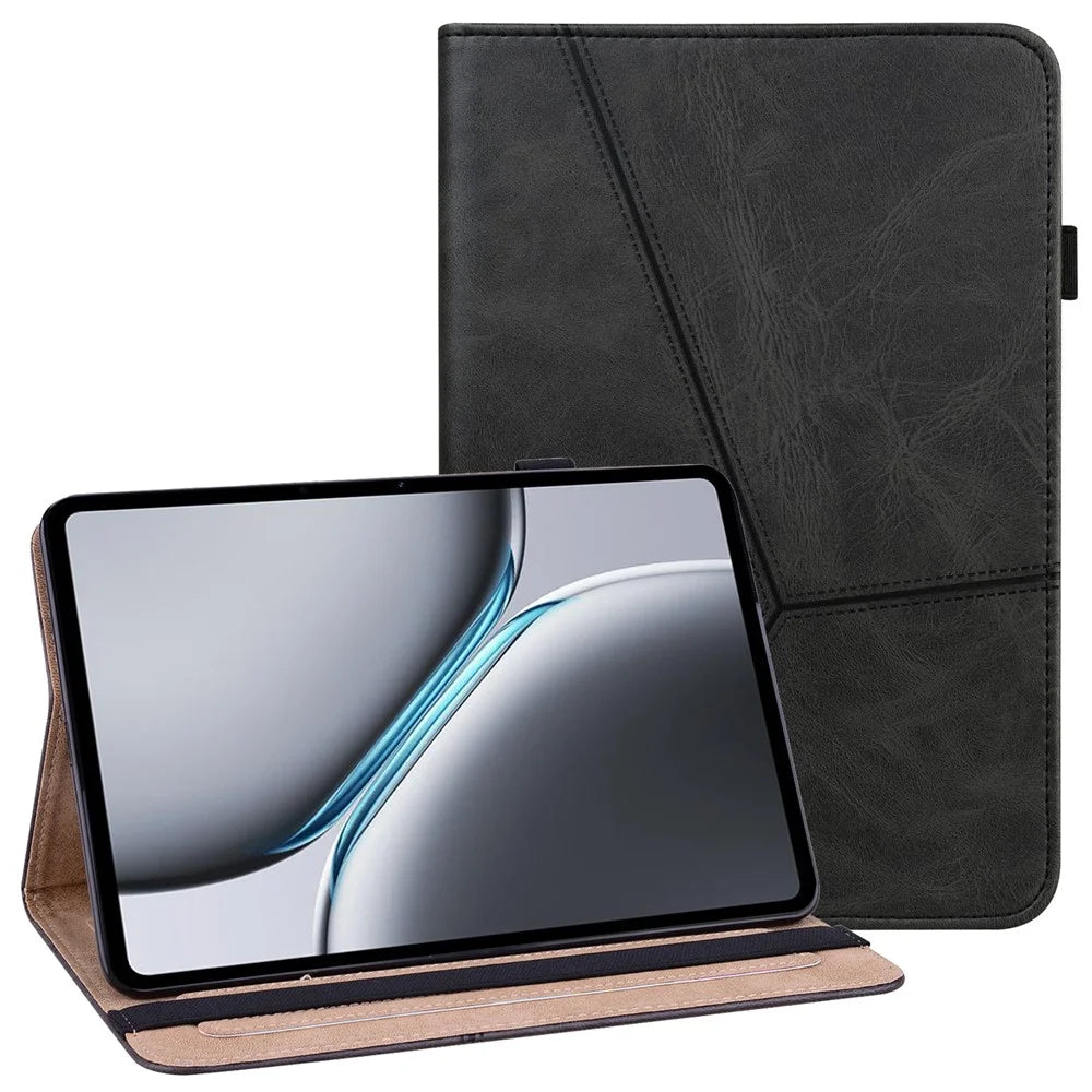 For OnePlus Pad 2 / Pad Pro Case Line Imprinted PU Leather Card Holder Tablet Stand Cover - Black - 1