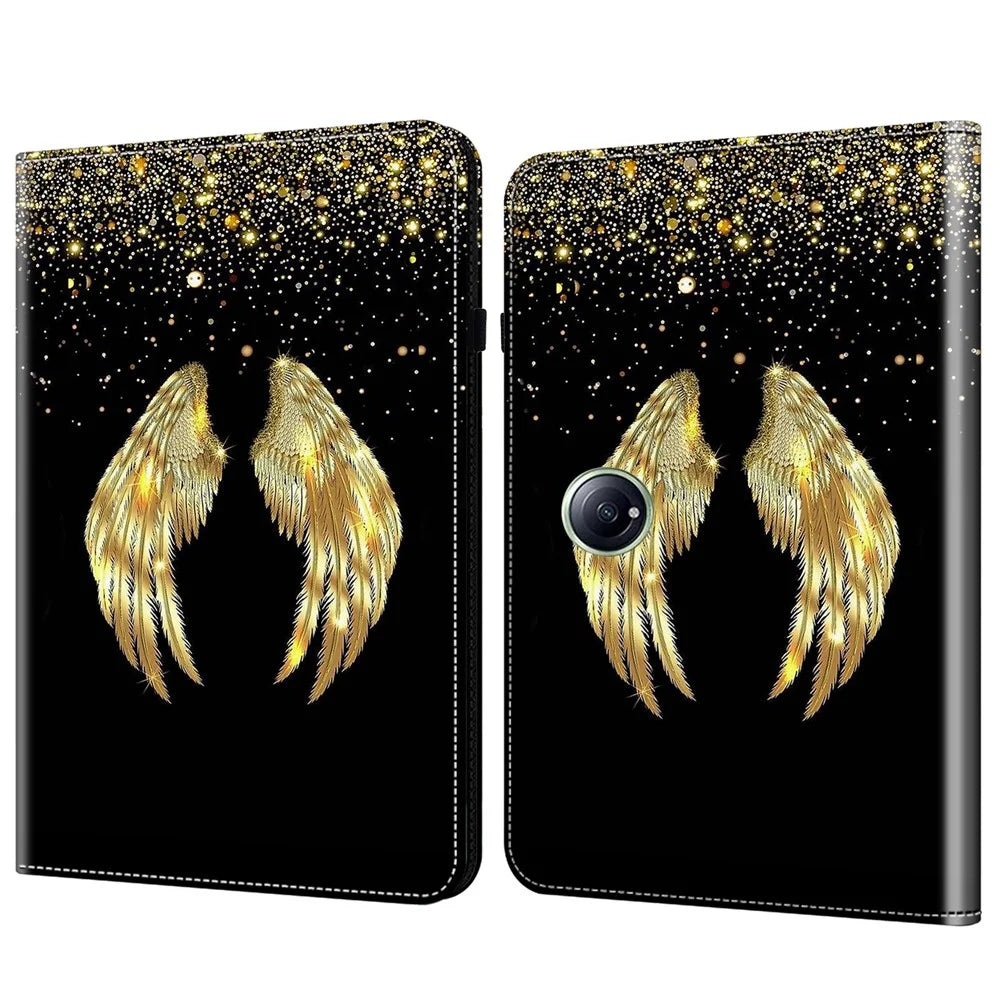 For OnePlus Pad 2  /  Pad Pro Case Flip Stand Leather Tablet Cover Pattern Printed - Gold Wings - 1