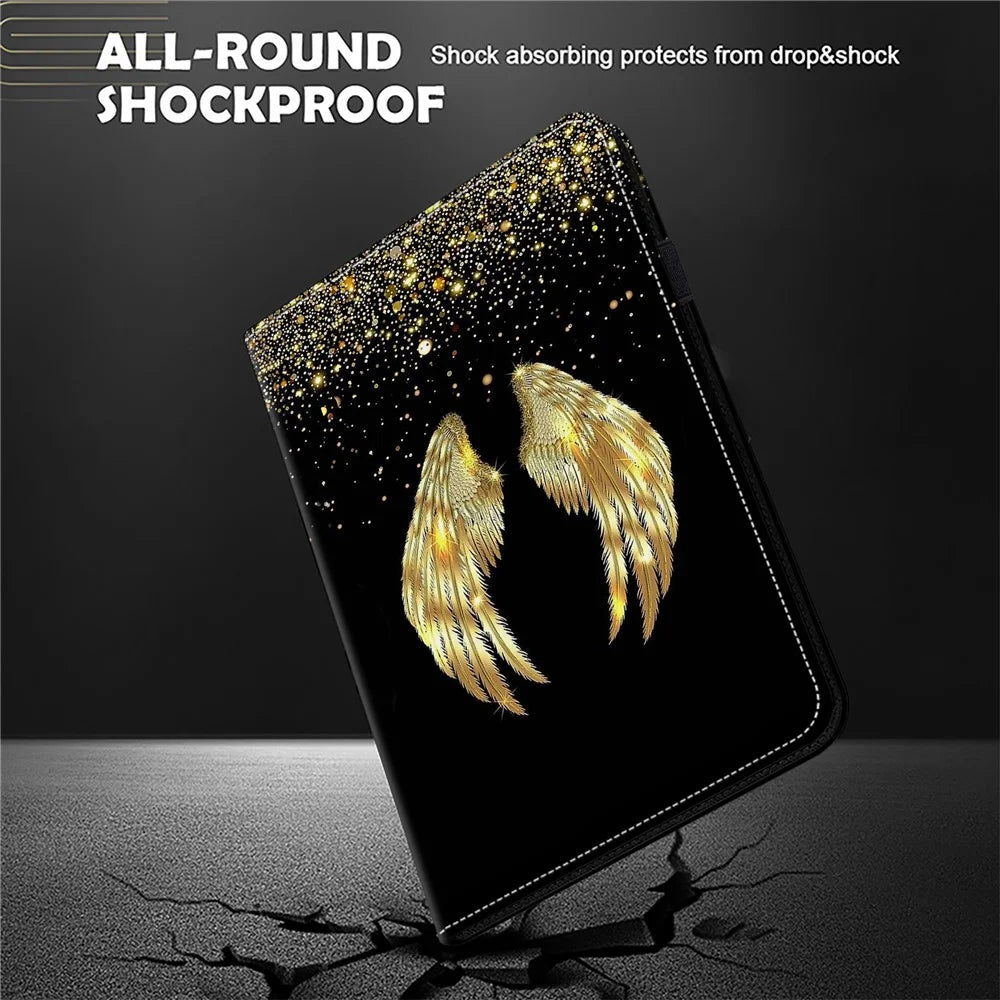 For OnePlus Pad 2  /  Pad Pro Case Flip Stand Leather Tablet Cover Pattern Printed - Gold Wings - 4