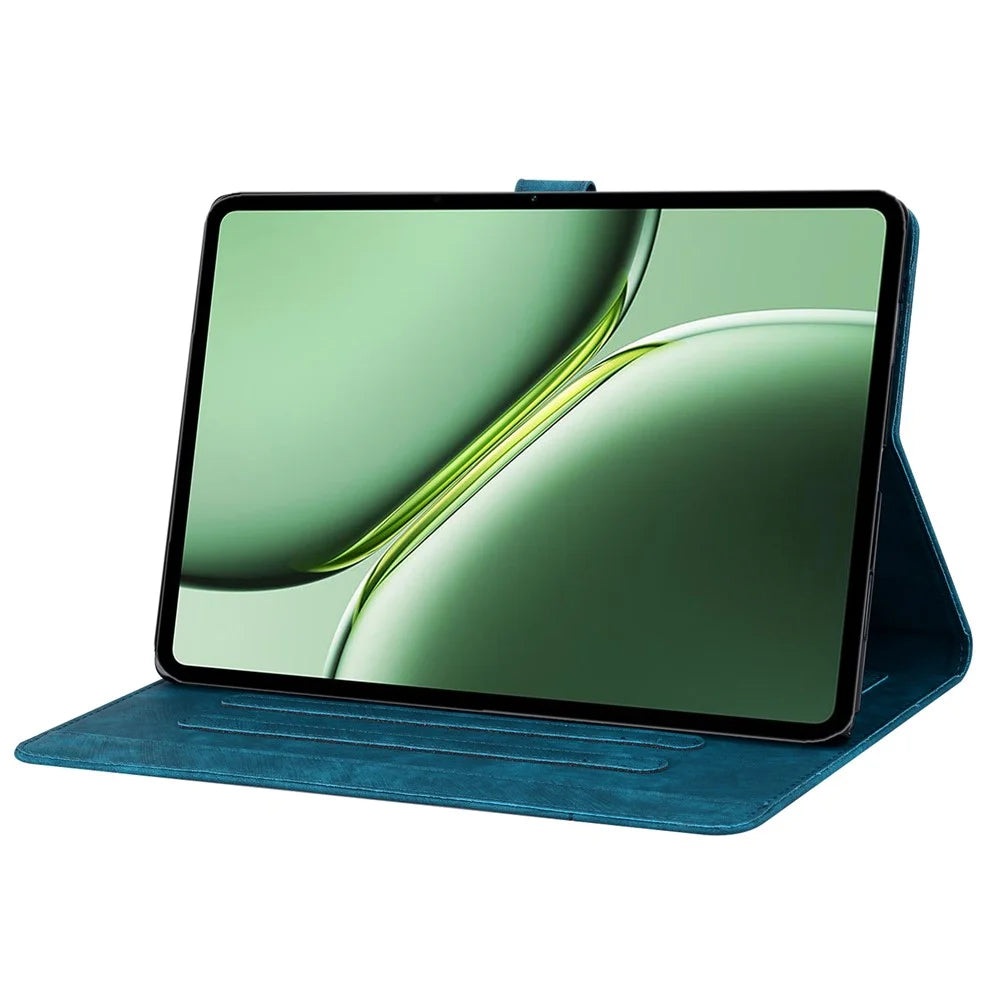 For OnePlus Pad Pro / Pad 2 Case Card Slots Leather Tablet Stand Folio Cover Flower Cat - Blue - 3