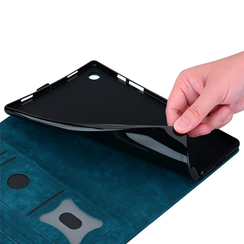 For OnePlus Pad Pro / Pad 2 Case Card Slots Leather Tablet Stand Folio Cover Flower Cat - Blue - 5