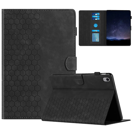 For iPad mini (2024) / mini (2021) Case Honeycomb Printed Leather Tablet Cover with Card Slot - Black - 1