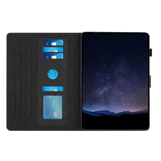 For iPad mini (2024) / mini (2021) Case Honeycomb Printed Leather Tablet Cover with Card Slot - Black - 2