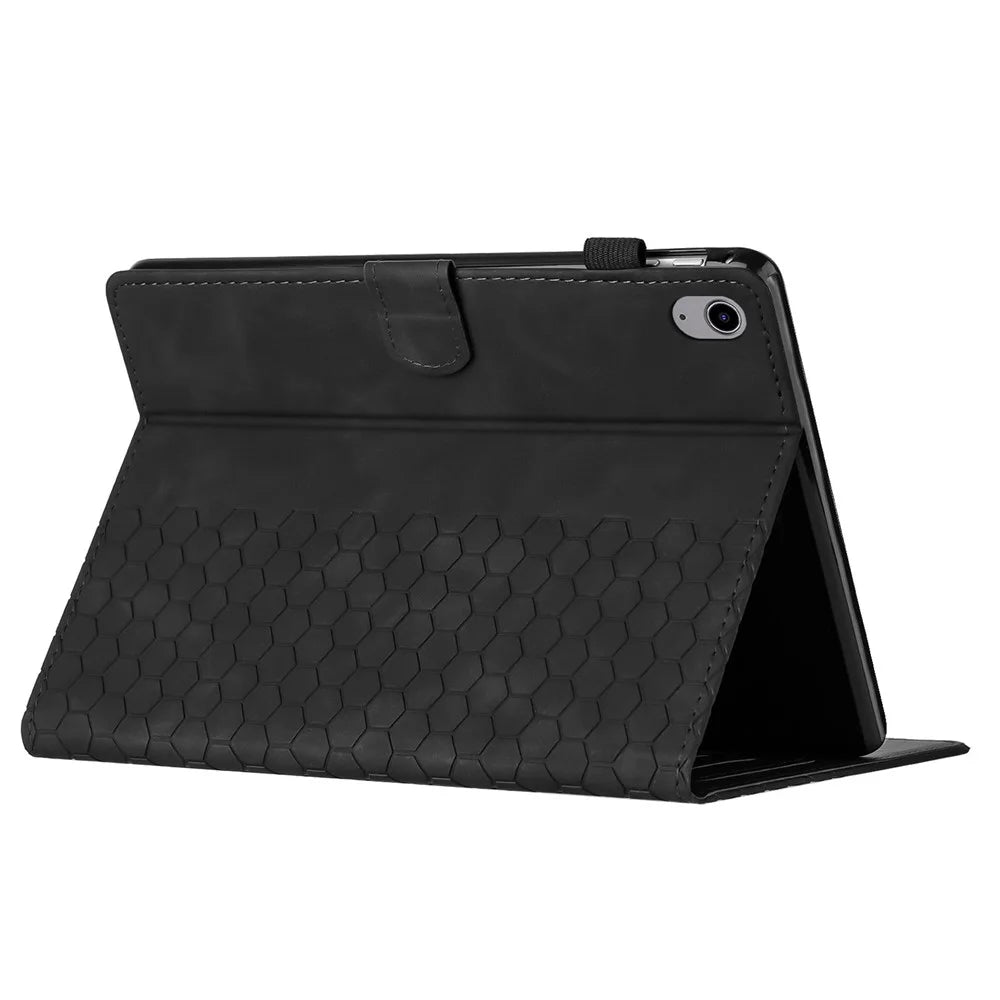 For iPad mini (2024) / mini (2021) Case Honeycomb Printed Leather Tablet Cover with Card Slot - Black - 3