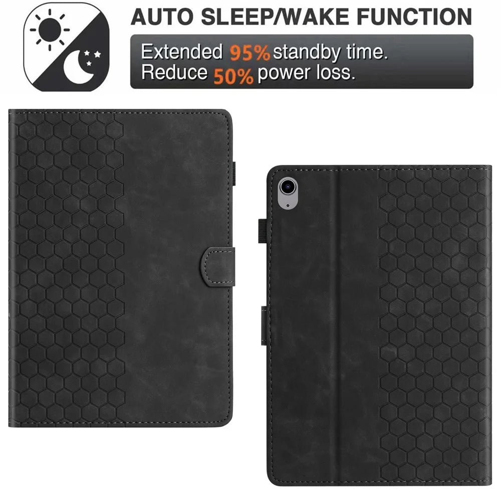 For iPad mini (2024) / mini (2021) Case Honeycomb Printed Leather Tablet Cover with Card Slot - Black - 5