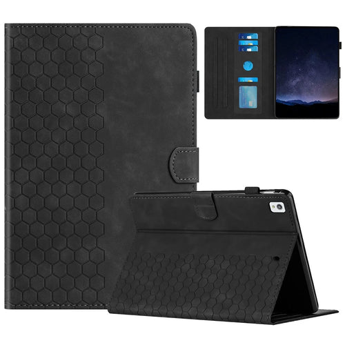 For iPad 10.2 (2021)  /  (2020)  /  (2019) Case Honeycomb Printed Leather Tablet Cover with Card Slot - Black - 1
