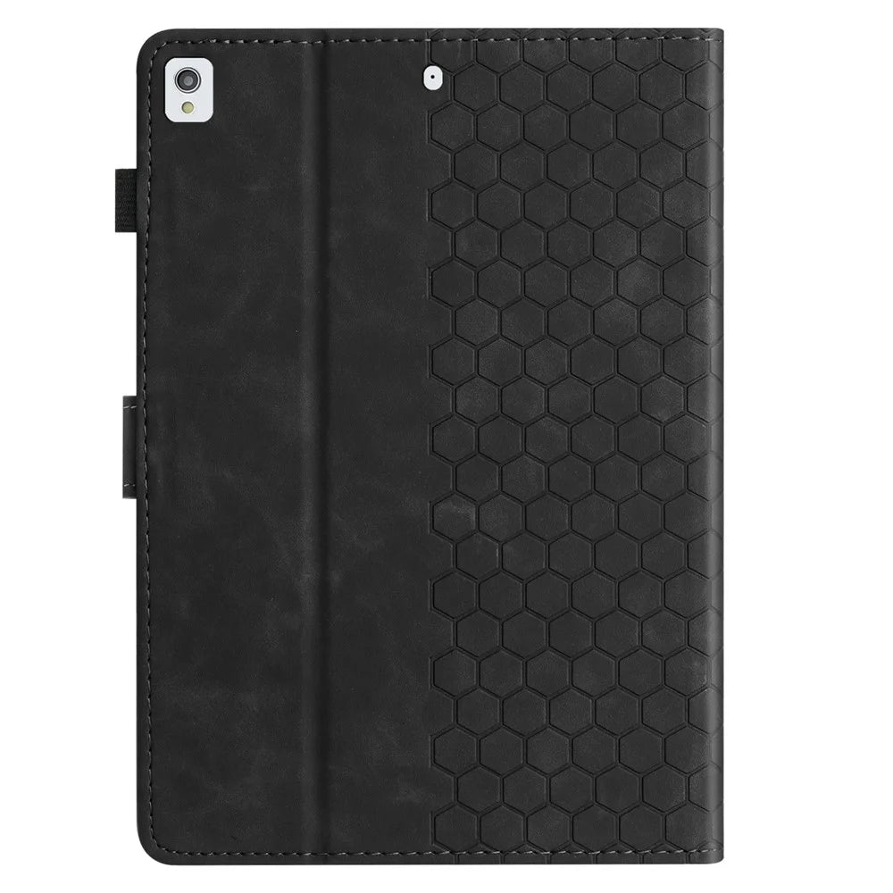 For iPad 10.2 (2021)  /  (2020)  /  (2019) Case Honeycomb Printed Leather Tablet Cover with Card Slot - Black - 7