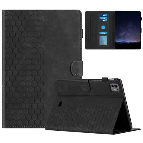 For iPad Air 11 (2026) / (2025) / (2024) / Air (2022) / (2020) / Pro 11 (2022) / (2021) / (2020) / (2018) Case Honeycomb Printed Leather Tablet Cover - Black - 1