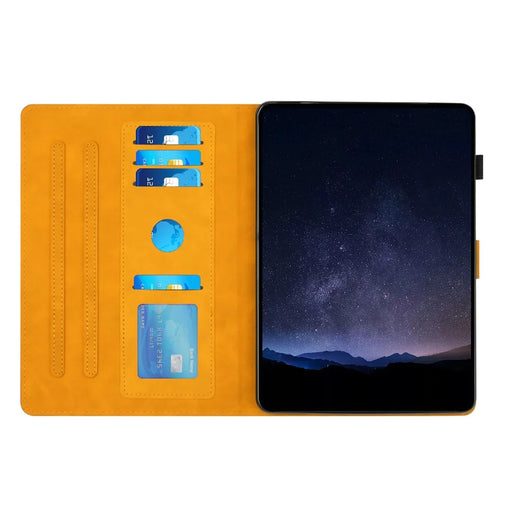 For iPad (2025) / 10.9 (2022) Case Honeycomb Printed Leather Tablet Cover with Card Slot - Yellow - 2