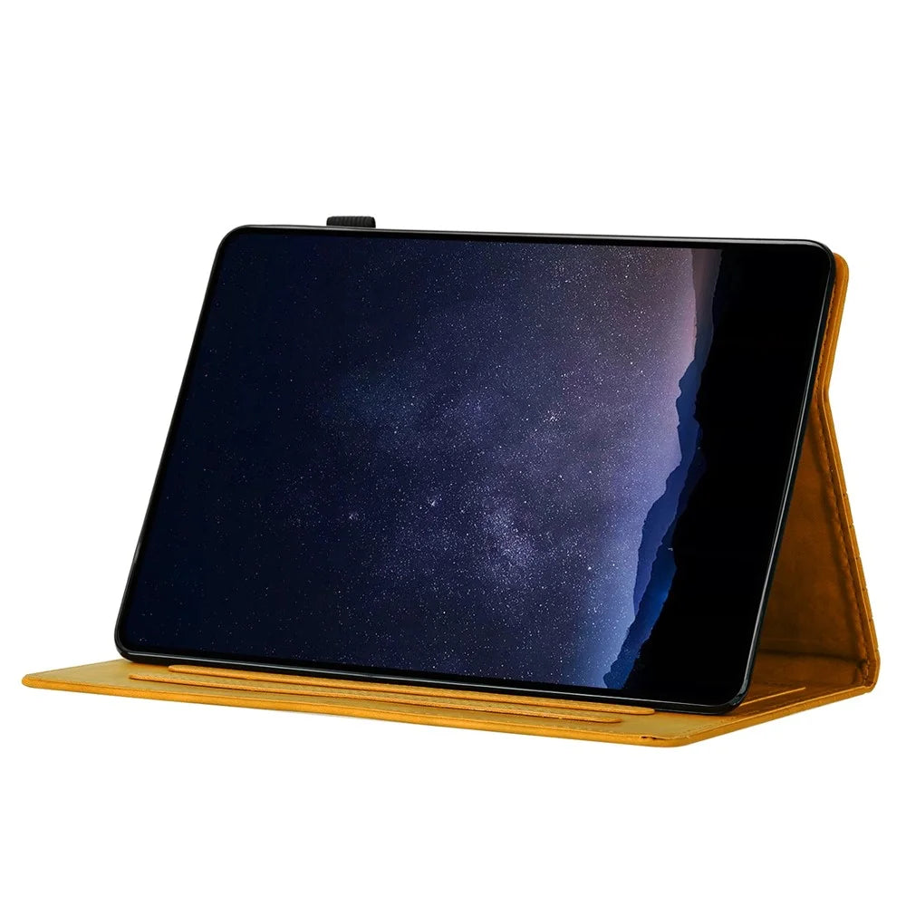 For iPad (2025) / 10.9 (2022) Case Honeycomb Printed Leather Tablet Cover with Card Slot - Yellow - 3