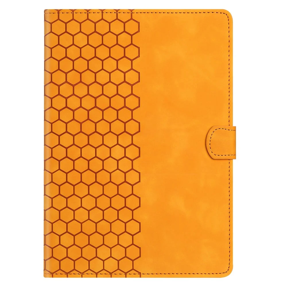 For iPad (2025) / 10.9 (2022) Case Honeycomb Printed Leather Tablet Cover with Card Slot - Yellow - 7