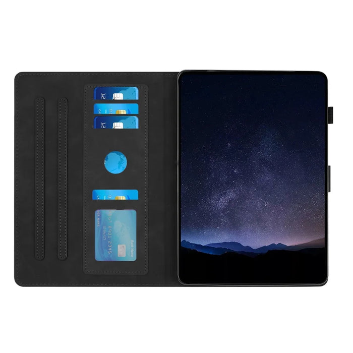 For iPad Pro 11 (2025) / 11 (2024) Case Honeycomb Printed Leather Tablet Cover with Card Slot - Black - 2