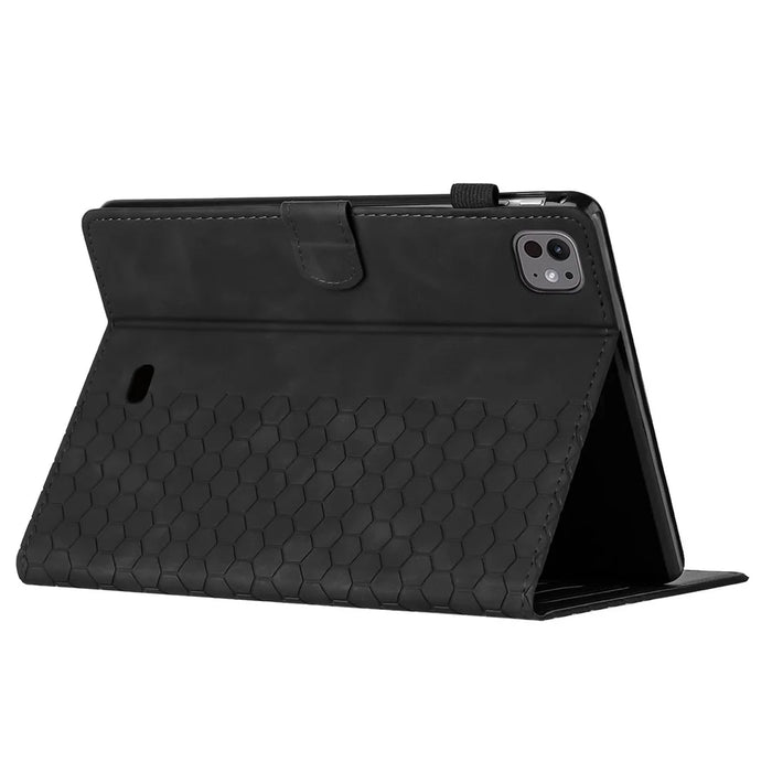 For iPad Pro 11 (2025) / 11 (2024) Case Honeycomb Printed Leather Tablet Cover with Card Slot - Black - 4