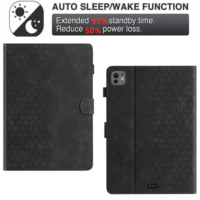 For iPad Pro 11 (2025) / 11 (2024) Case Honeycomb Printed Leather Tablet Cover with Card Slot - Black - 6