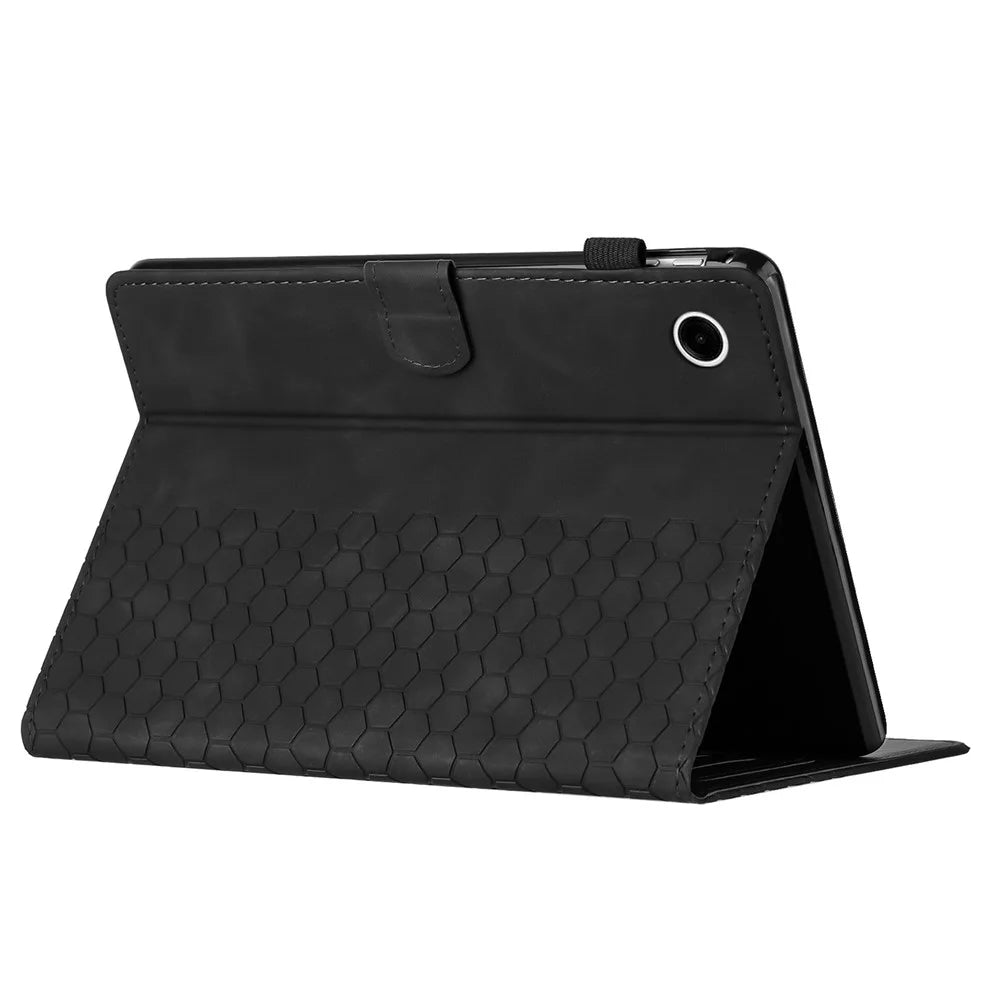 For Samsung Galaxy Tab A9+ Case Honeycomb Printed Leather Tablet Cover with Card Slot - Black - 4